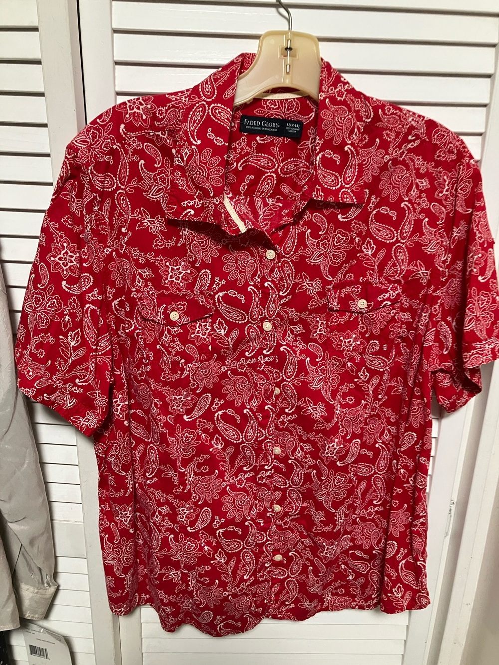 Faded Glory Red Paisley Short-Sleeve Button-Down Shirt